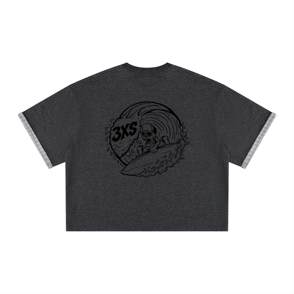 Unisex Boxy Plaid-Lined Double-Face T-Shirt