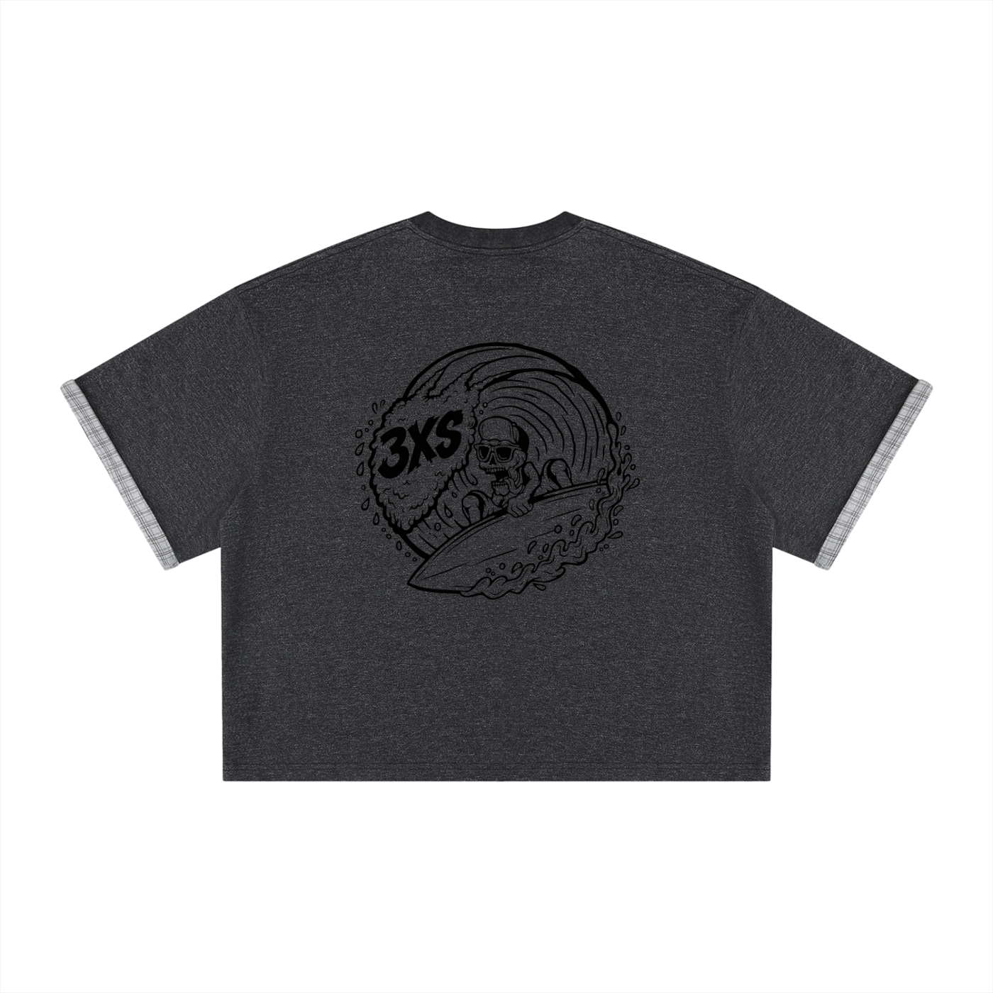 Unisex Boxy Plaid-Lined Double-Face T-Shirt