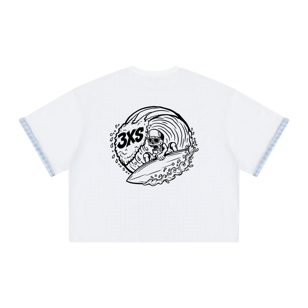 Unisex Boxy Plaid-Lined Double-Face T-Shirt