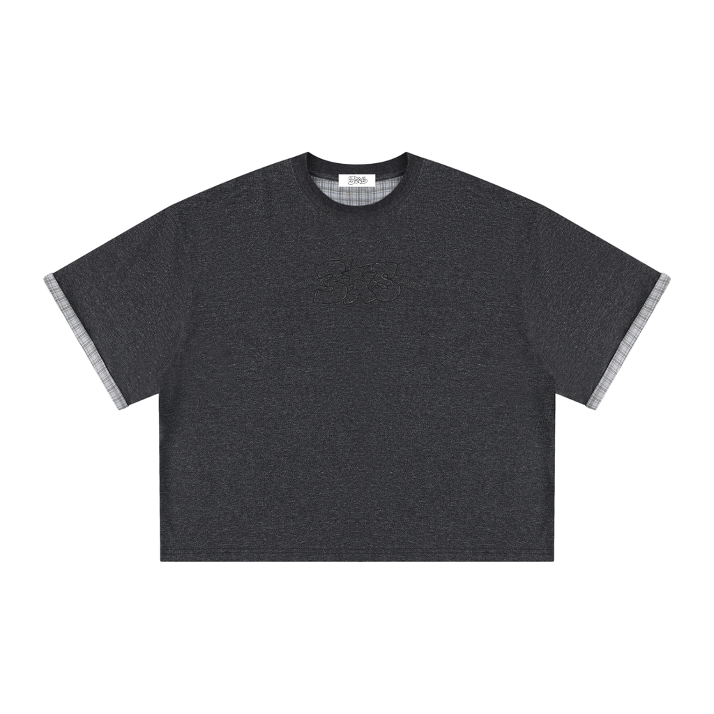 Unisex Boxy Plaid-Lined Double-Face T-Shirt
