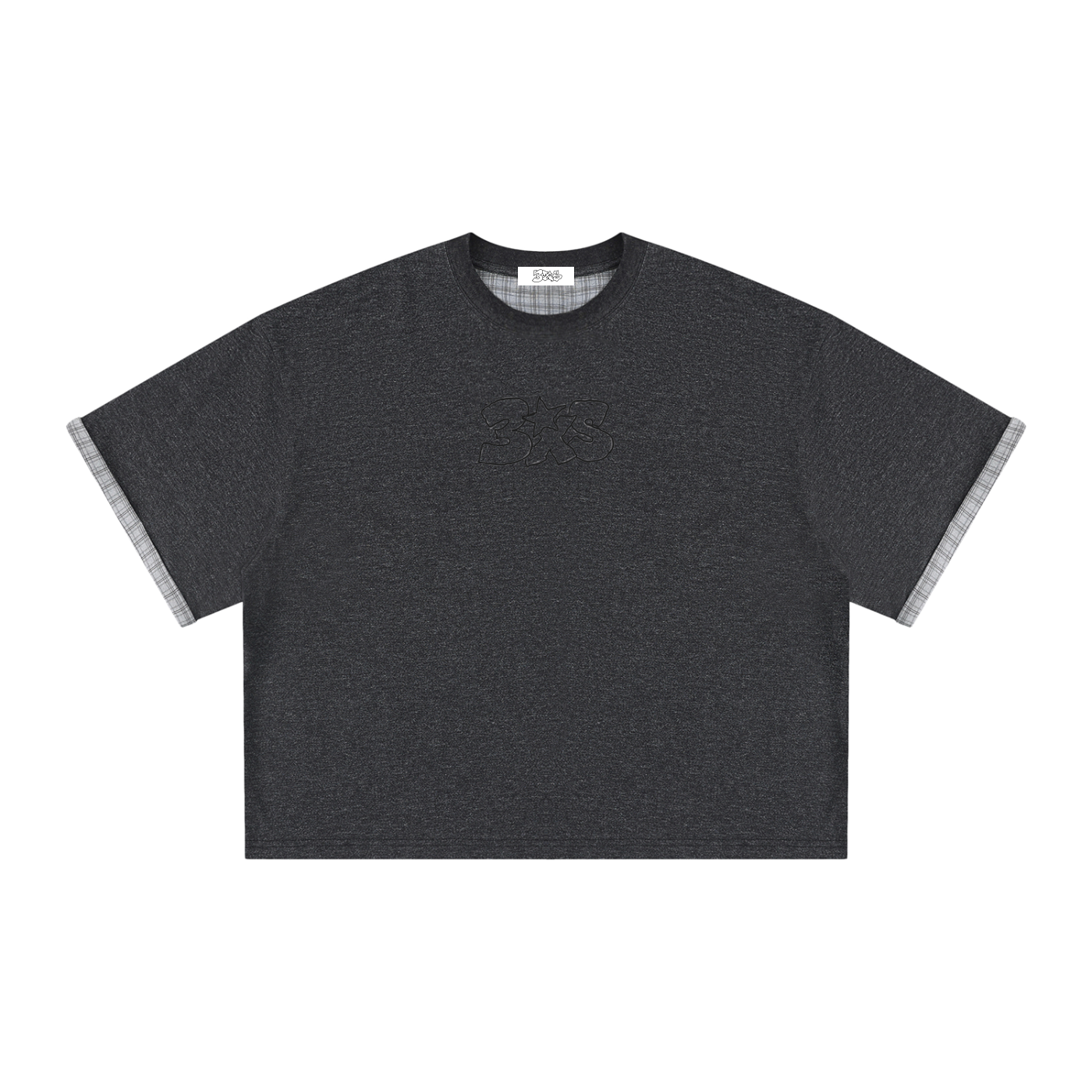 Unisex Boxy Plaid-Lined Double-Face T-Shirt